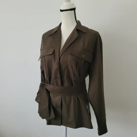 Zara Belted Pocket Blazer Jacket Tie Waist Khaki Size XS - Picture 4 of 12